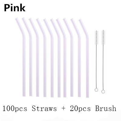 100Pcs Reusable Drinking Glass Straws 18cmx8 mm For Smoothies, Tea, Juice --10 Pack With 20Pcs Cleaning Brushs