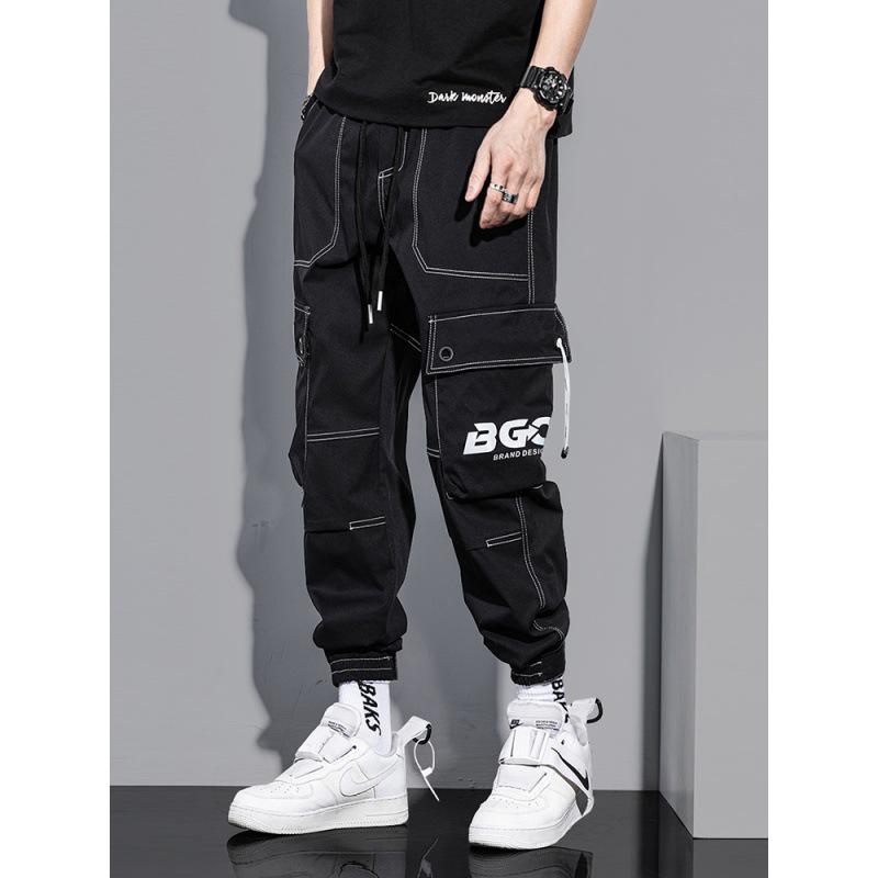 Autumn Men's Trendy American High Street Overalls with Bright Line Letter Print