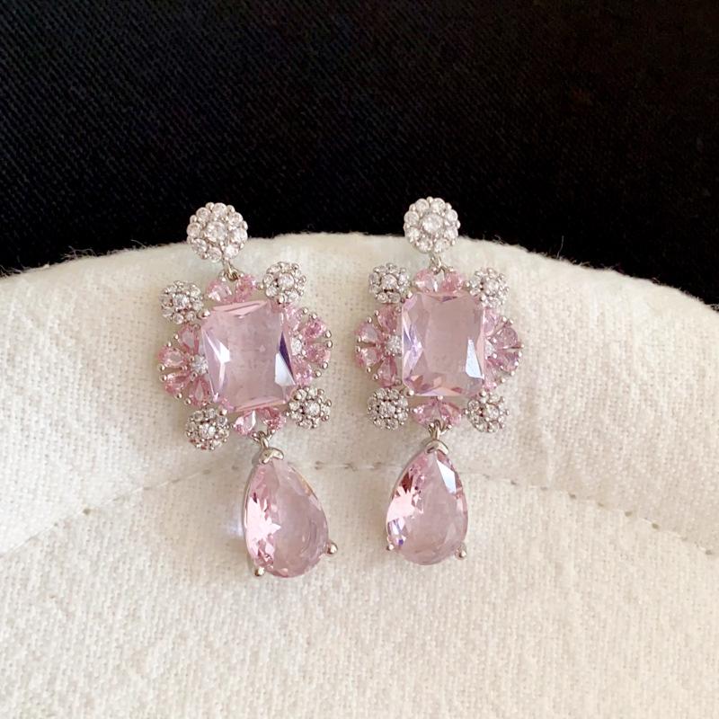 French Court Style Silver Needle Zircon Water Drop Earrings: Elegant Geometric Fashion Ear Ornaments