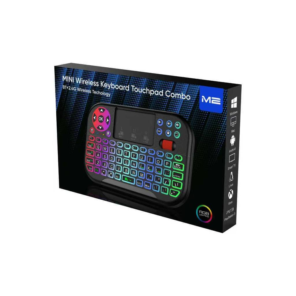 M2 Multi-Mode Mini Keyboard with Touchpad Roller: 7-Color Backlit Air Mouse Keyboard