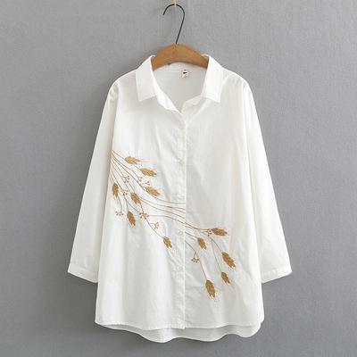 Damen Herbstbekleidung 2025 Neues Mittelalterliche Mama Mittellanges Weißes Hemd Langärmlig Western-Stil Baumwollhemd