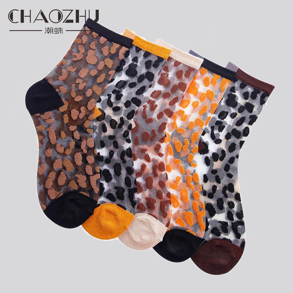 Chaozhu Spring Summer Transparent Crystal Silk Socks Women Sexy Leopard Grain Fashion Casual Breathable Calcetines Mujer