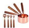 Gold-Plated Stainless Steel Measuring Cups & Spoons with Solid Wood Handles and Scale Markings for Baking.