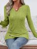 European & American Ribbed V-Neck Long Sleeve Top with Cut-Out Detail & Irregular Hem