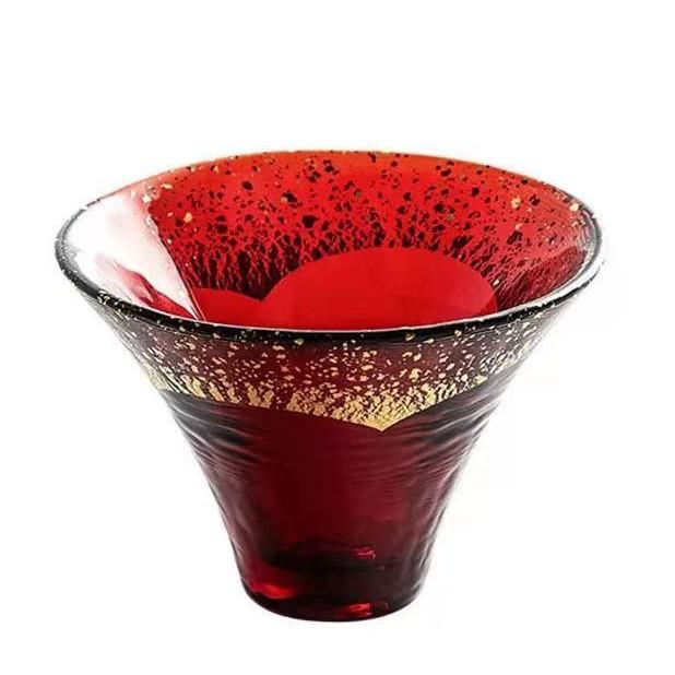 Mount Fuji Cup Gold Foil Crystal Glass Sake Cup
