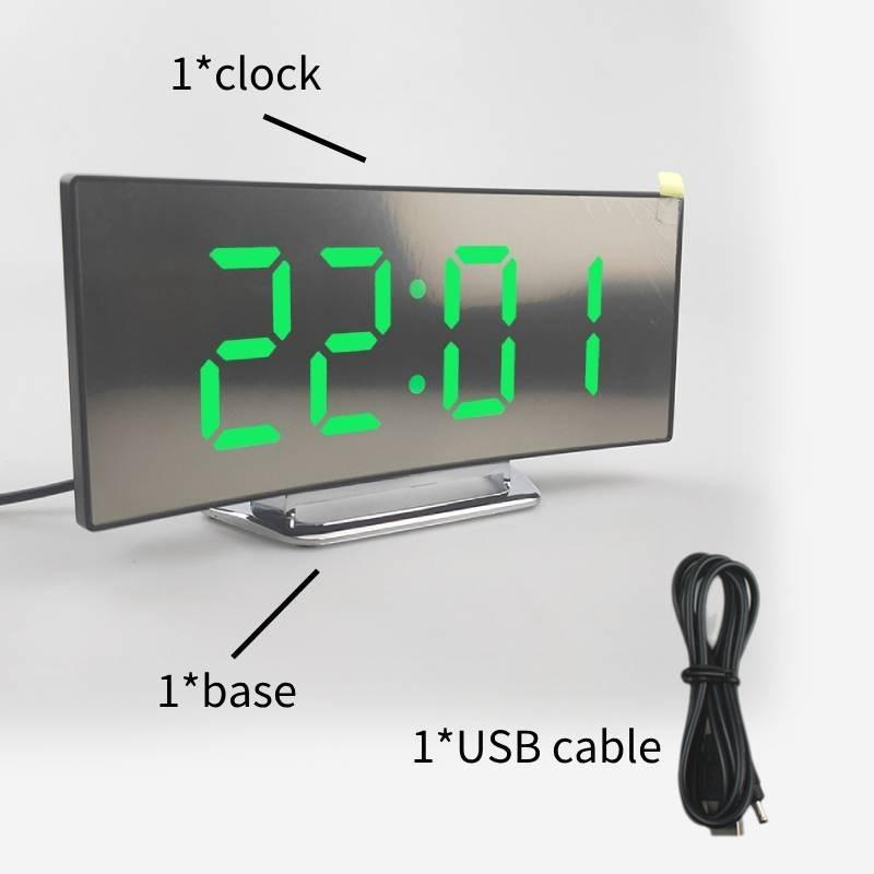 

Digital Led Curved Alarm Clock Usb Temperature Mirror Display Bedside Snooze зелёный