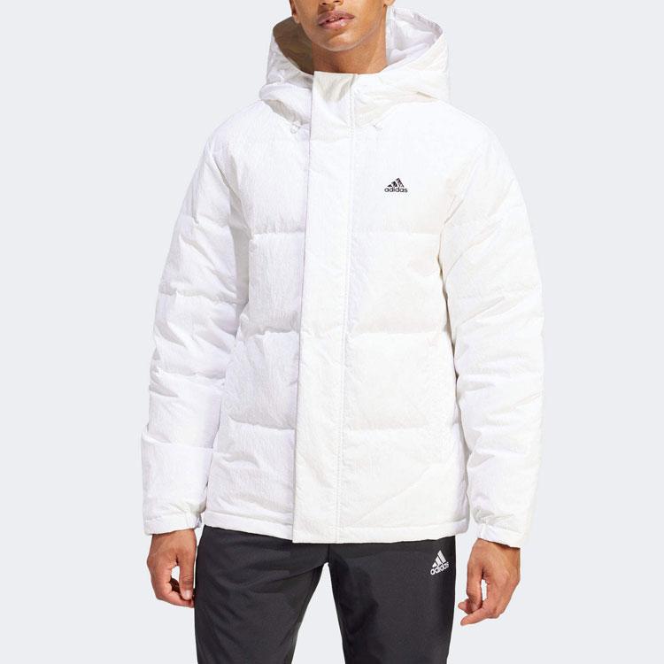Adidas Regular Daily 500 Letter Logo Print Long Sleeve Hooded Down Jacket Men Outerwear White IZ4884