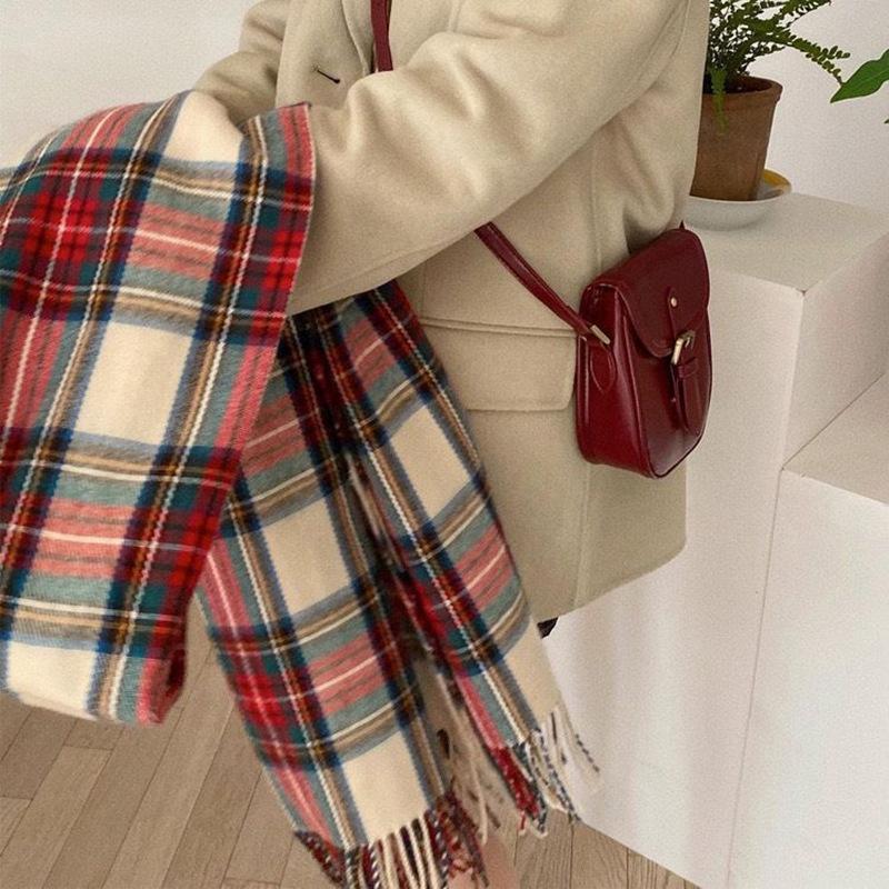 New Korean version plaid scarf women's winter versatile imitation cashmere atmosphere thickened scarf couple warm shawl