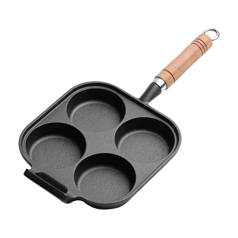 Frying Pan with 4 Holes - Non-stick Cast Iron Four-hole Egg Dumpling Pan - Deepened for Egg Buns - Non-stick Flat-bottom Pan - Egg Frying Gadget