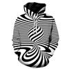Unisex Oversized Hoodie With Black White Abstract Spiral 3D Digital Print Loose Fit Casual Wear