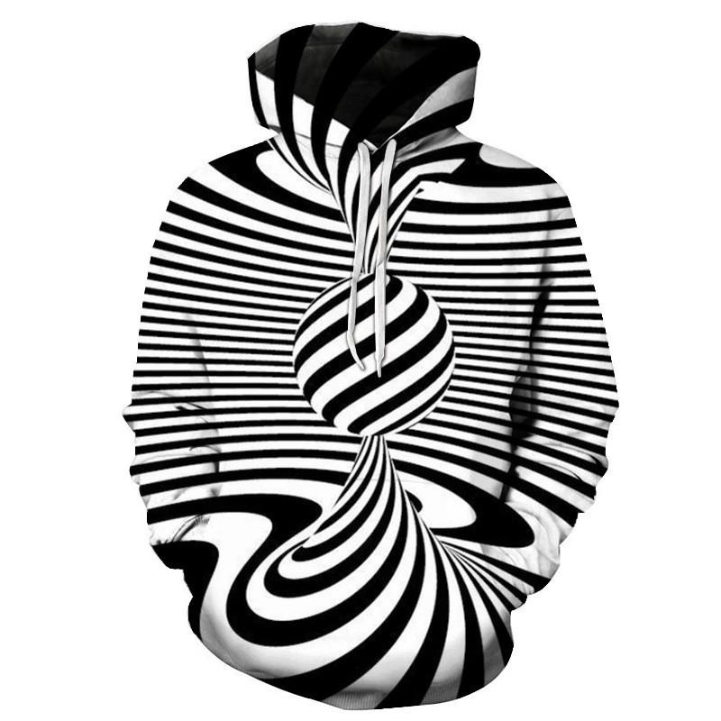 Unisex Oversized Hoodie With Black White Abstract Spiral 3D Digital Print Loose Fit Casual Wear
