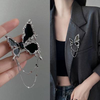 Fashion Black Butterfly Brooches For Women Suit Coat Punk Cool Style Bowknot Collar Brooch Pin Party Jewelry Gift