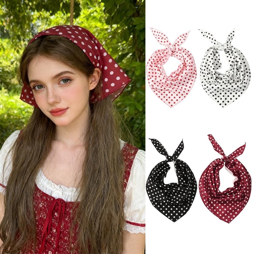 Solid Color Polka Dots Triangle Scarf Polyester Foulard Hair Band Vintage Head Wraps Women