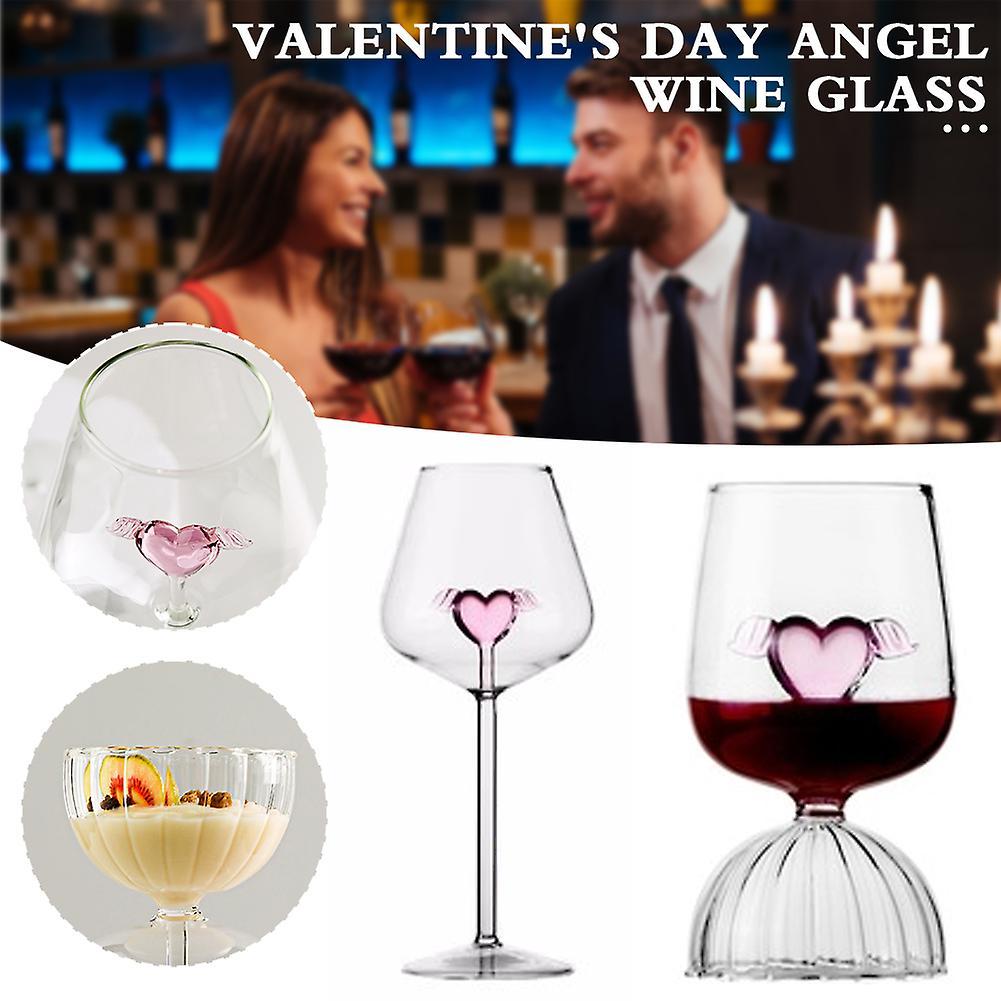 Valentine's Day Pink Heart Wine Goblet Reusable Glass Drinking Cup for Home Party Club