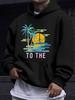 American/European Style Unisex Autumn/Winter Printed Hoodie Long-Sleeve Sweatshirt, Simple Hooded Print Sweatshirt with Coconut Tree and Sunset Seasid
