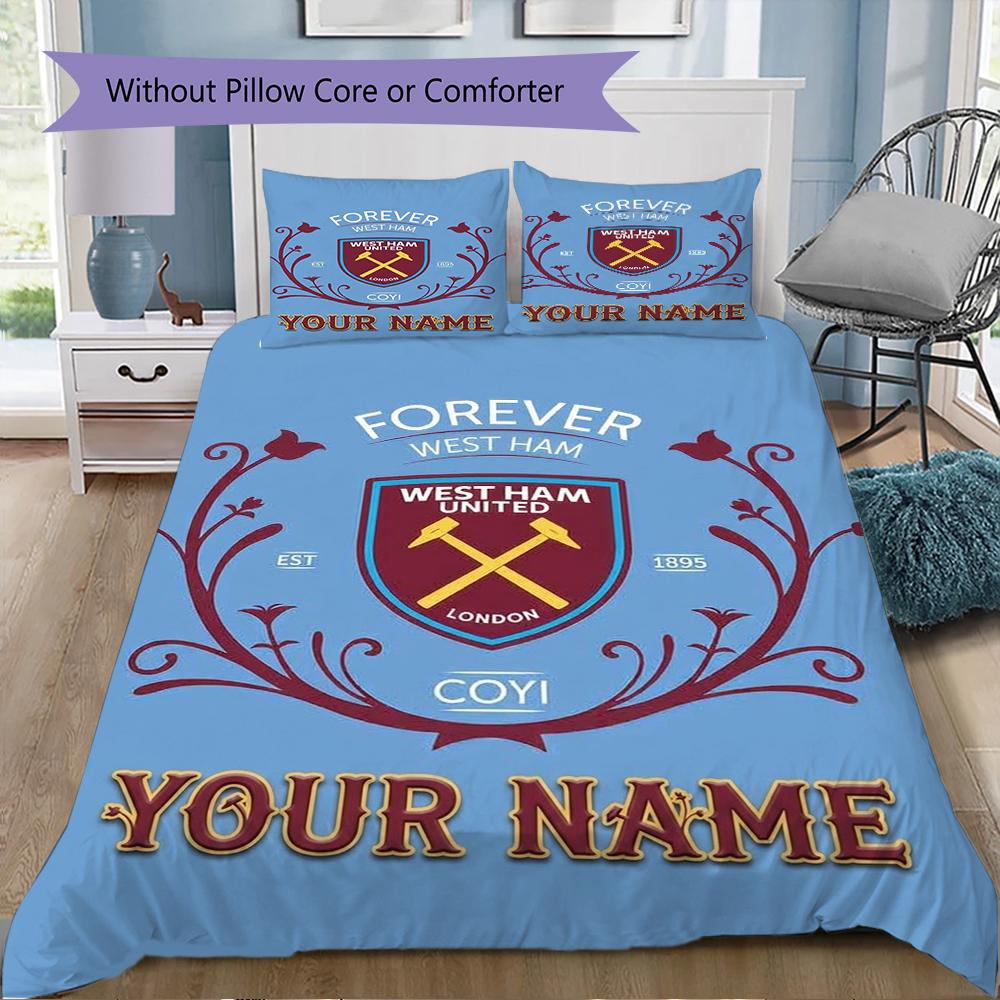 Benutzerdefinierter Name West Ham United Muster Bettwäsche Steppdecke Set Steppdecke Bezug Kissenbezug Heimdekoration Geburtstagsgeschenk (1*Bettbezug+2*Kissenbezug ohne Füllung)
