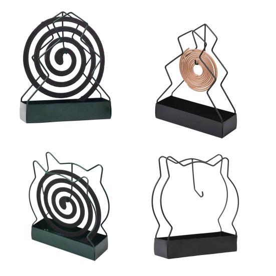 Yousheng Metal Incense Coil Holder with Ash Catcher Tray Cat Ear Pine Tree Repellent Spiral Incense Hanger Stand Portable Incense Burner Decoration