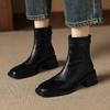 New Women's Leather Plus Size Women's Boots Rubber Sole Middle Heel Comfortable Rear Zipper Middle Tube Boots Autumn and Winter Martin Boots Women's