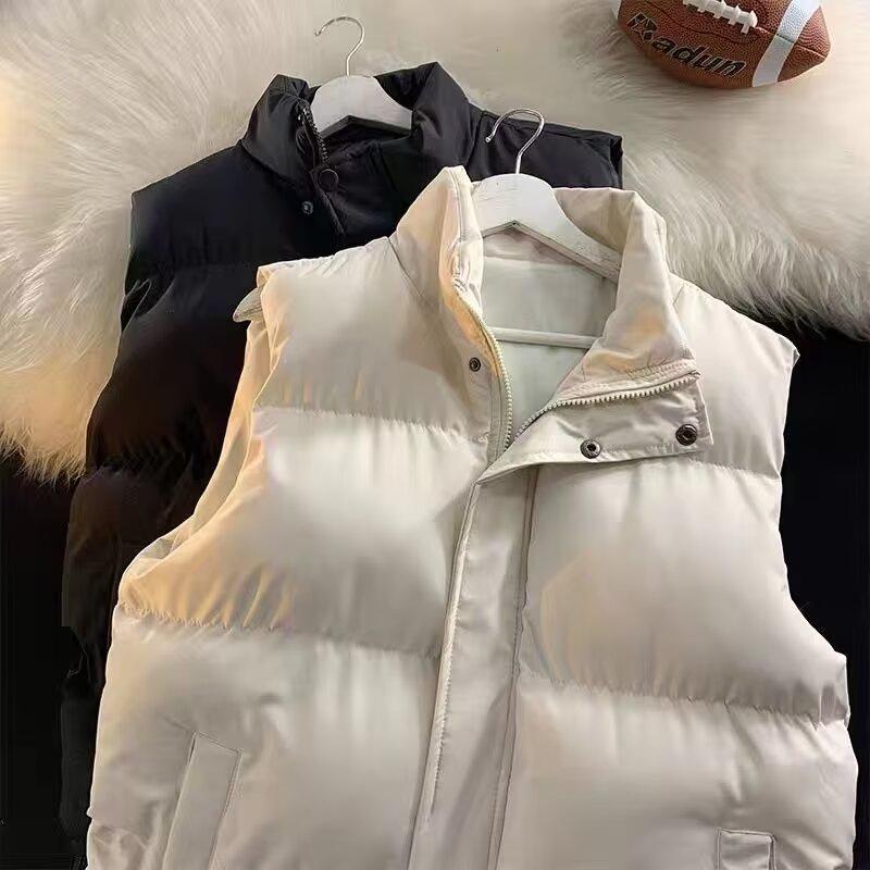 Unisex Korean Style Stand-Up Collar Cotton Vest - Slim Fit, Thickened, Warm, Sleeveless Outerwear for Autumn/Winter