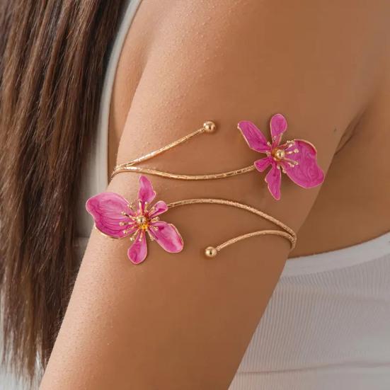 Blumen Armband Armmanschette Damen Oberarmmanschette Verstellbares Offenes Armreif Armband Handgelenk Schmuck für Party Hochzeit Urlaub