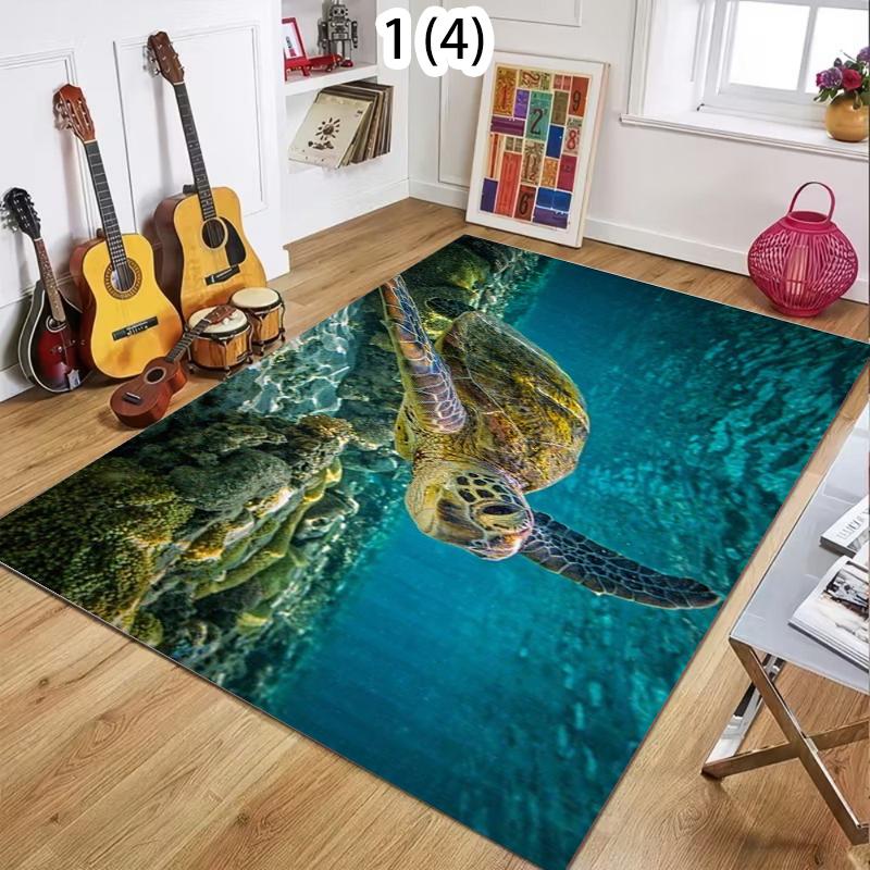 

3D Sea Turtle Area Rug Ocean Marine Life Theme Carpet Soft Non-Slip Floor Mat for Kids Bedroom Living Room Playroom Coastal 40x60CM