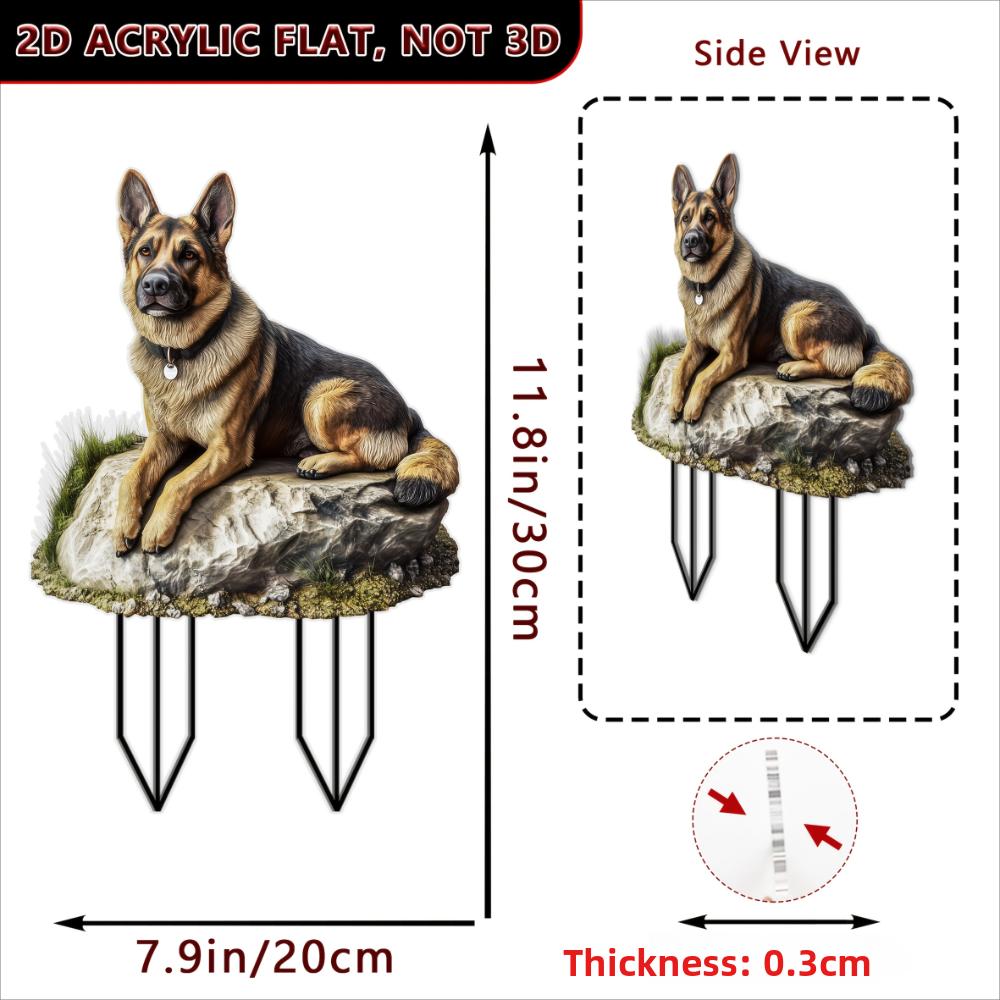Câine ciobănesc acrilic, 2D plat, decorațiune de grădină, potrivit pentru ghivece de flori, sufragerie, petrecere, cadouri, ornamente
