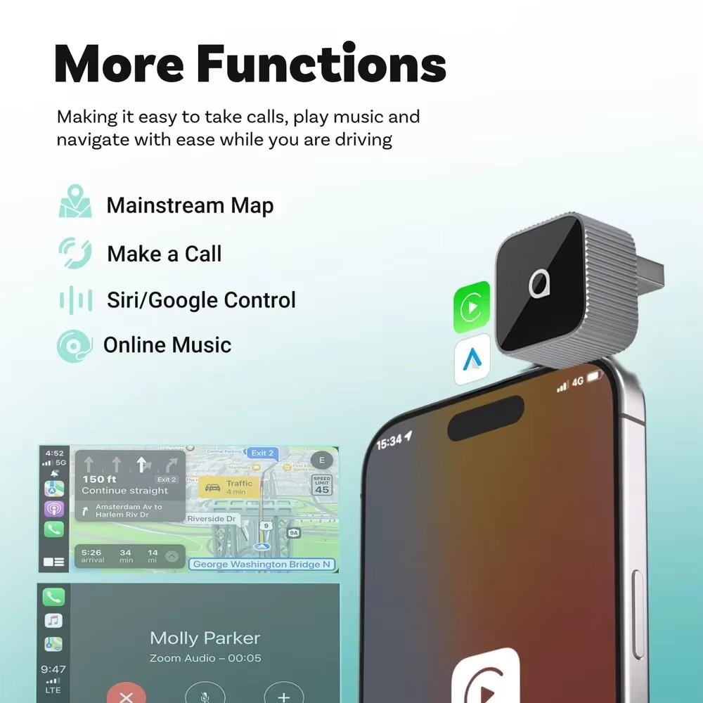 Ottocast Mini Slim Wireless Adapter Wireless CarPlay Android Auto for OEM Car Plug and Play WiFi Bluetooth Auto Connection