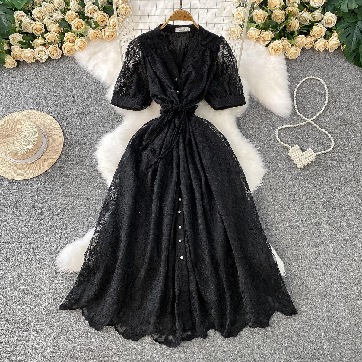 

Элегантное и стильное кружевное платье с V-образным вырезом и короткими рукавами для женщин, летнее платье принцессы, обтягивающее талию и утягивающее фигуру 2XL