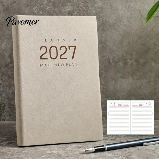 A5 Portable Planner 2027 Daily Monthly Agenda, Vintage Sheepskin Texture Cover, Efficient Time Management Tool Thick Paper Book for Business