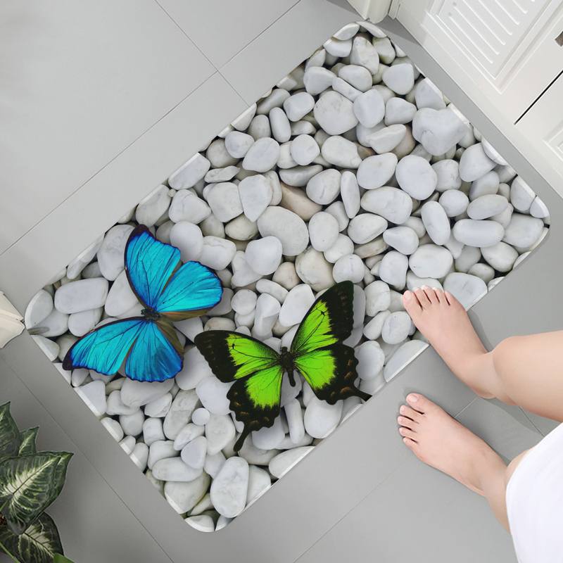 Green Butterfly Art Mat Printed Flannel Floor Mat Bathroom Decor Carpet Non-Slip For Living Room Kitchen Welcome Doormat Carpet