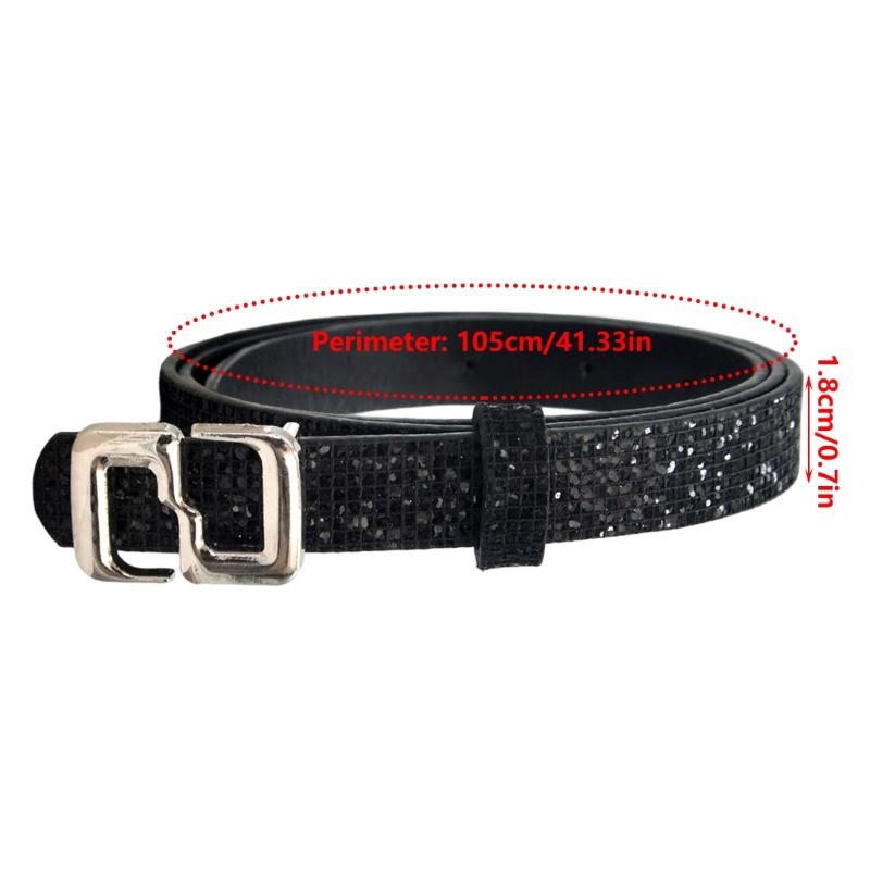 Stylish Thin Waistband For Women With Sequins High Quality PU Belt Multiple Colors Daily Wear