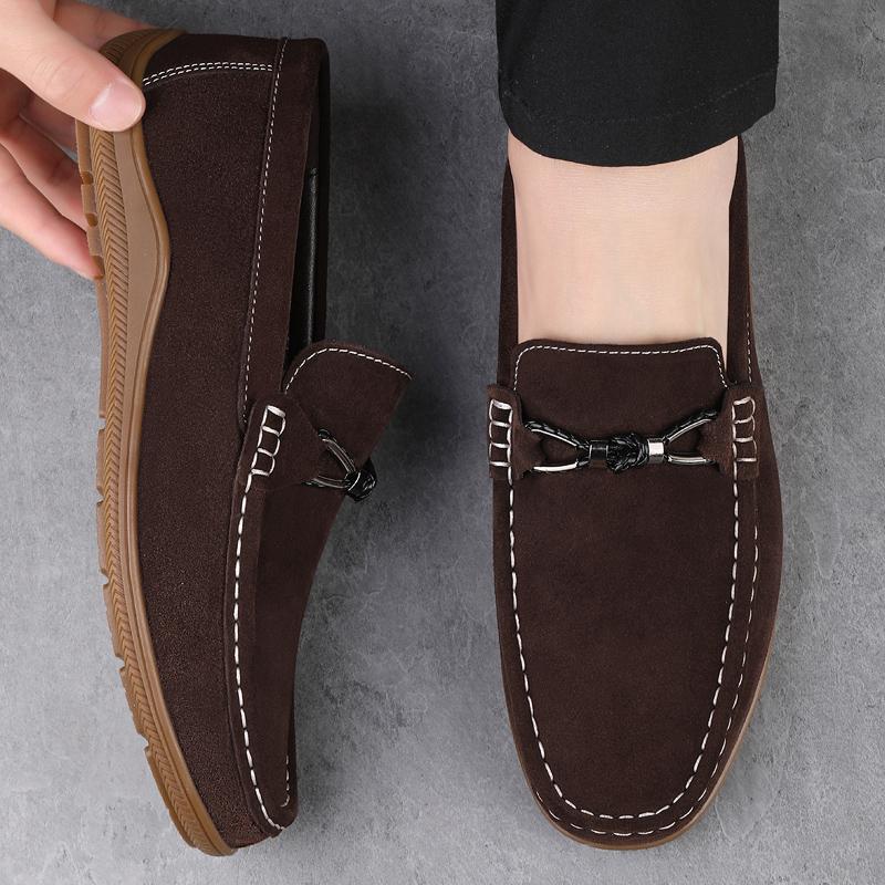 Fashion Brand Comfortable Outdoor Anti Slip Driving Shoes Summer New Men Low Rise Set Foot Suede Leather Soft Sole Casual Loafer