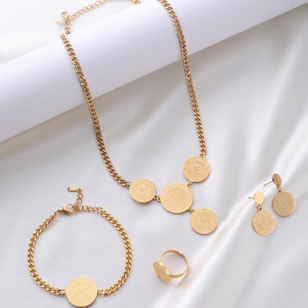 Luxury Polished Stainless Steel Four-Piece Jewelry Set by Earring Finger Ring Necklace Bracelet Chain Women Gift
