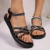 Large Diamond Flat Sandals for Women 2026 New Elastic Band Roman Sandals Summer Women's Shoes Comfortable Outdoor Sandals