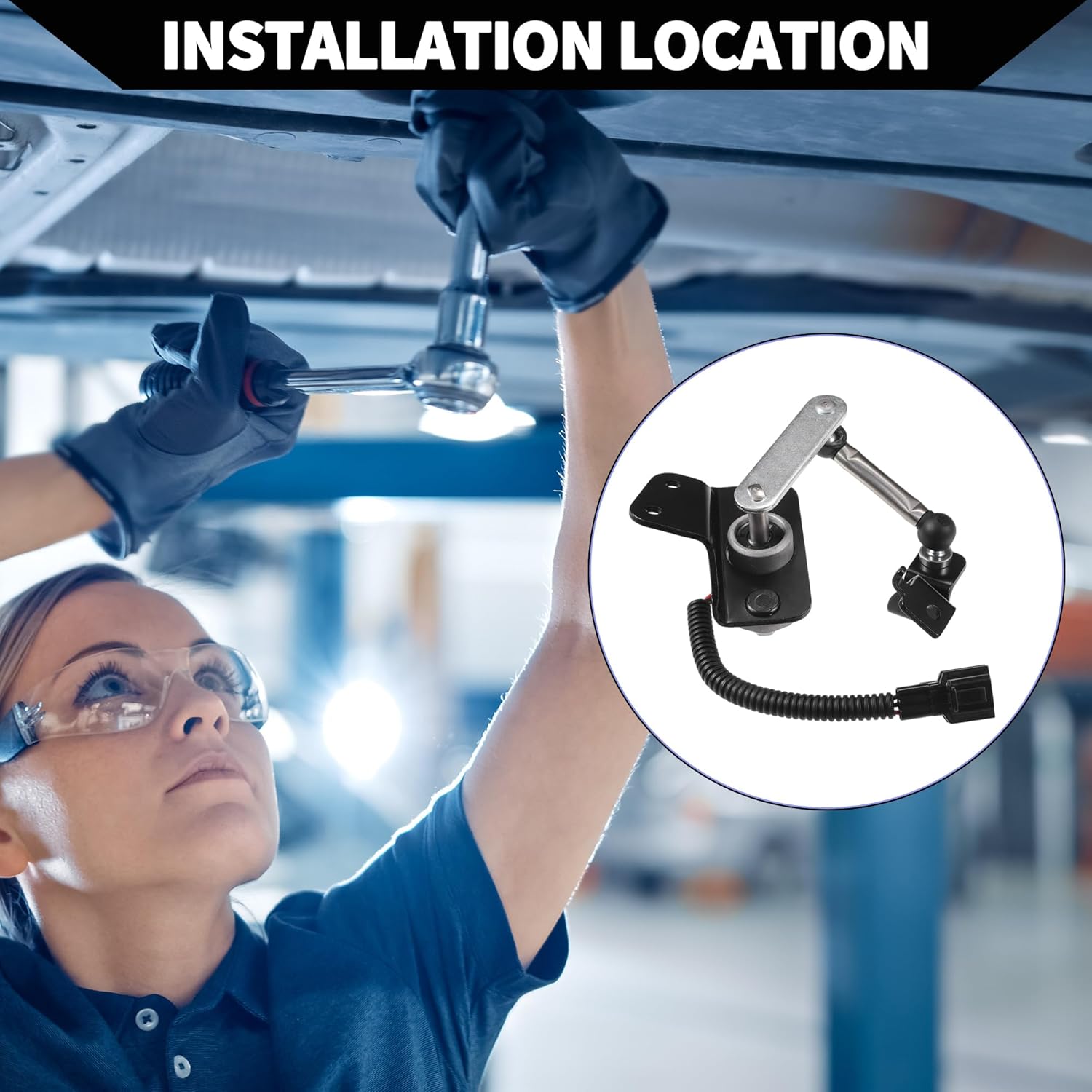 No.538201LA2A Suspension Ride Height Level Sensor for Nissan Armada 2017-2023 / Rear Left Right Headlight Level Sensor/Durable Metal / 1 Pcs Black