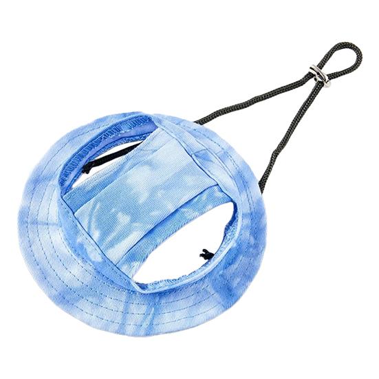 Pet Sun Hat Drawstring Adjustable Tie-Dye Denim Pet Hat Breathable Sun Protection Hat with Ear Holes for Dogs And Cats