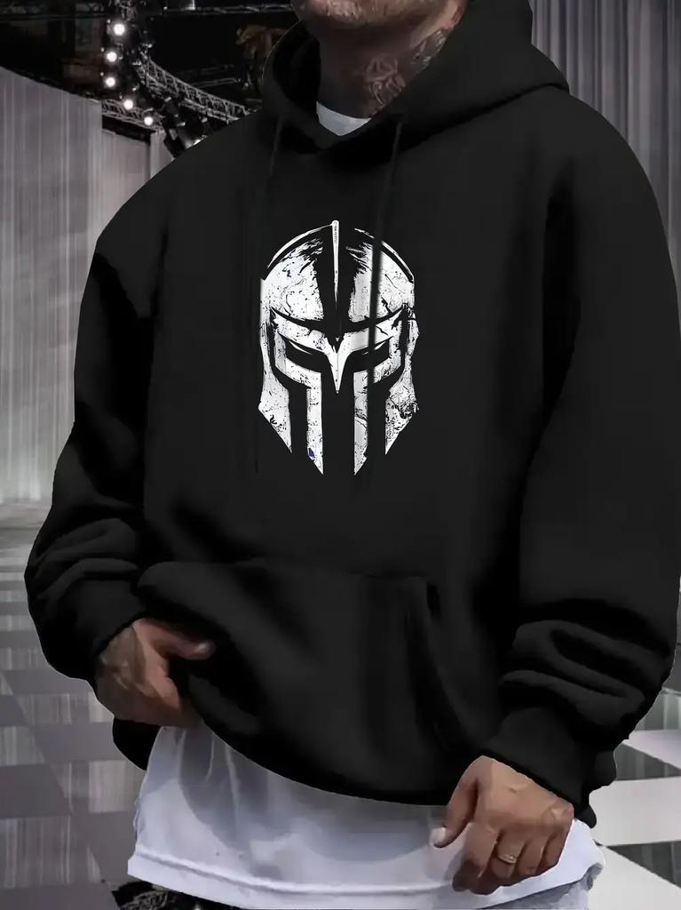 Cozy Fleece-Lined Hoodie with Intricate Skull Print - Gray Pullover for Winter & Fall