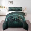 3 Piece Bedding Set with Duvet Cover and 2 Pillowcases - Cyan Glow Owl Number Ring Print - Dark Steampunk Decor for Owl Fans