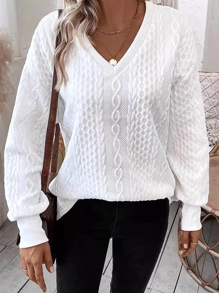 Autumn Women's V-Neck Knit Sweater - European & American Style, Versatile Long-Sleeve Solid Color Top.