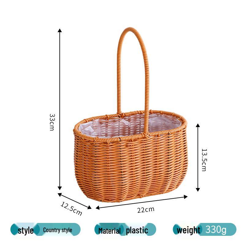 Handheld Woven Rattan Flower and Fruit Basket - Perfect for Shops, Children's Day, Souvenirs, or Postpartum Gifts