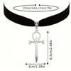 Collana Choker Vampiro Gotico in Velluto Nero con Ciondolo Ankh Spada Croce Colore Argento per Uomini Donne Halloween Gioielli Stregoneria