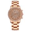 Womens Stylish Diamond Embellished Round Steel Wristwatch With 24h Indicator And Quartz Movement