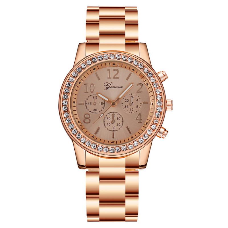 

Fashion Diamond Inlaid Threeeye Geneva Steel Ladies Watch Quartz Brand Logo Gift For Women розового золота