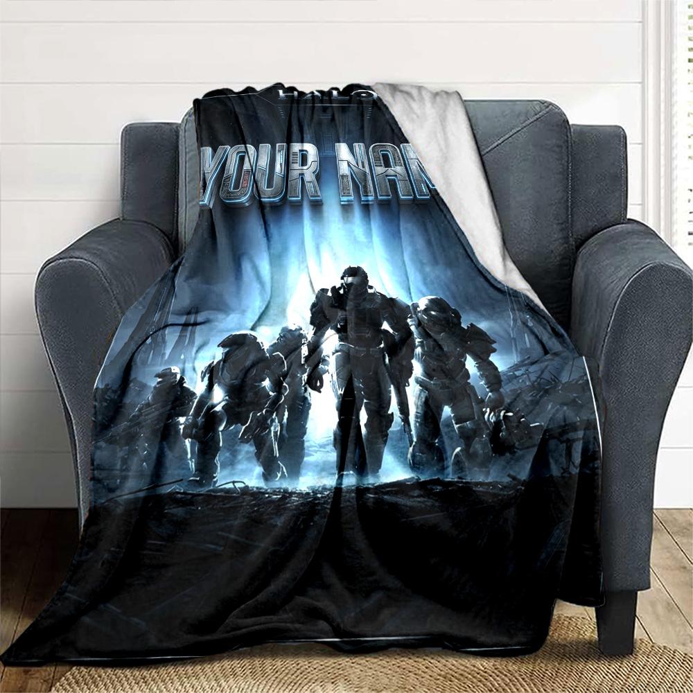 Name Custom Halo Game Print Flannel Blanket High Quality Warm Comfortable Cover for All Seasons Perfect for Gifts Home Decor