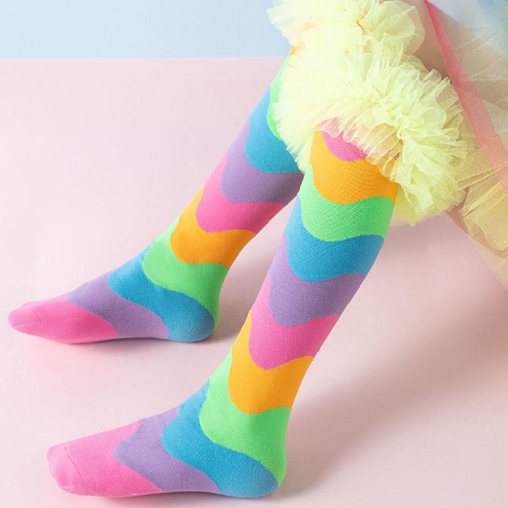 New Cartoon Knee Socks No Heel Rainbow Color Long Socks Breathable Ruffles Socks