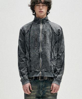 NOT4NERD Tie Dye Incision High Neck Zip Up - Black