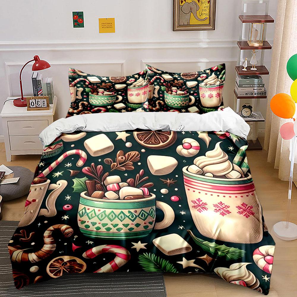 Hot Cocoa and Holiday Treats Bedding Duvet Cover Set Duvet Cover Pillowcases (1*Duvet Cover 2*Pillowcases, without duvet insert)