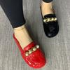 Fashion Luxury Brand Women Flats Shoes Plus Size Casual Shoes For Women Pearl Chain Patent Leather Female Loafers Summer Mullers