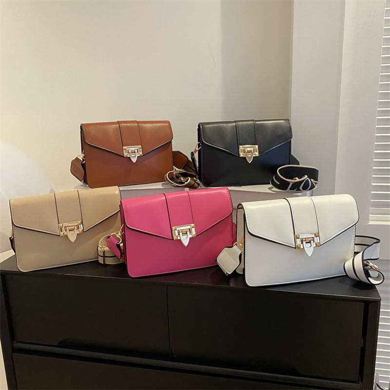 Color Solid Simple Gold Buckle Decoration Women Single Shoulder Square Bag
