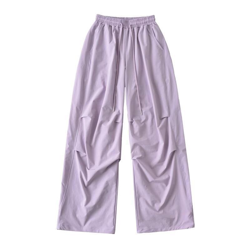 American Hip Hop Style Cargo Pants Loose Fit Wide Leg Drawstring Waist Casual Dance Sports Trousers Women